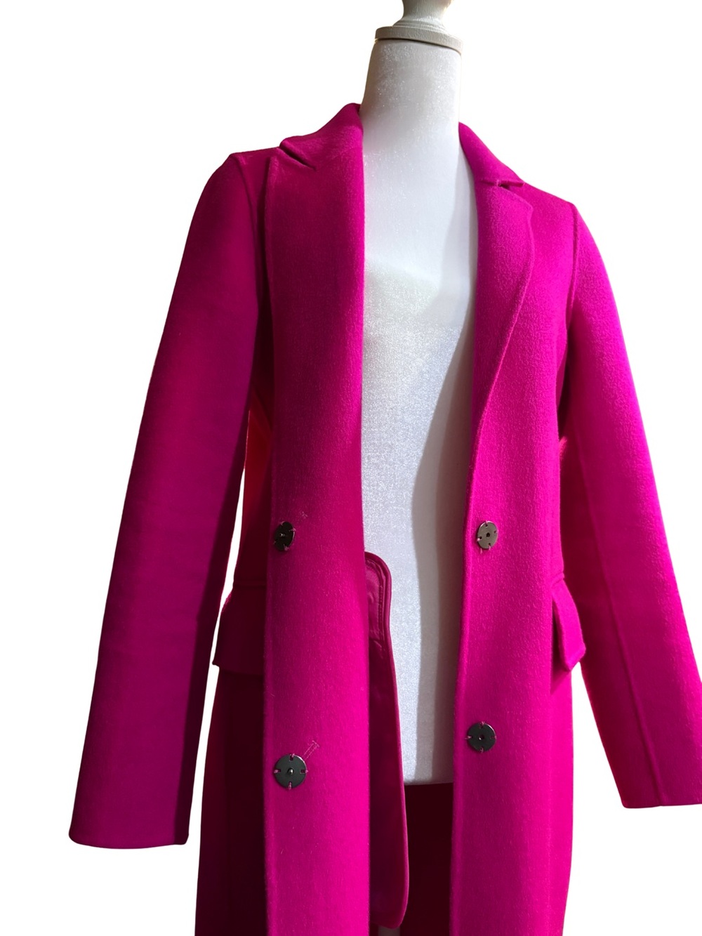 BCBGMAXAZRIA Emma Fuchsia Pink 100% Wool Long Coat Size XS